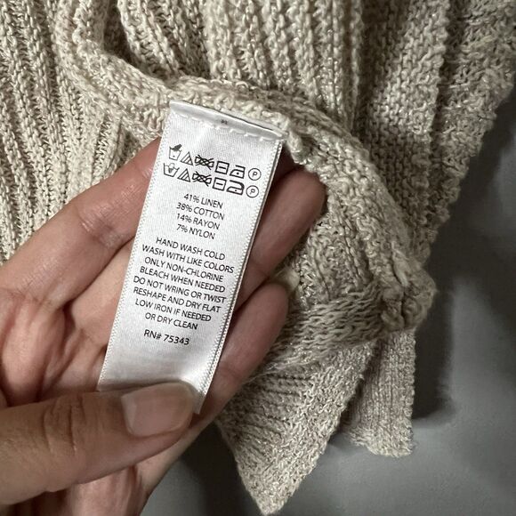 Tahari Linen Blend Long Cardigan Beachy Coastal Minimal Long Open Knit Size M - Picture 3 of 4